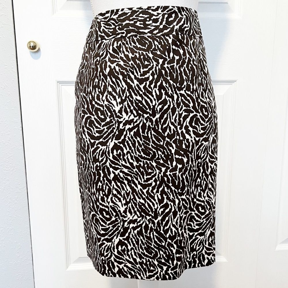 NWOT LOFT Brown & White Animal Print Silk Skirt Size 4